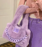 Aboutlee Purple Furry Handbag Chain Shoulder Bag