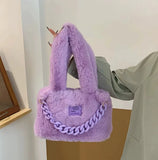 Aboutlee Purple Furry Handbag Chain Shoulder Bag