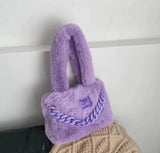Aboutlee Purple Furry Handbag Chain Shoulder Bag