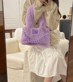 Aboutlee Purple Furry Handbag Chain Shoulder Bag