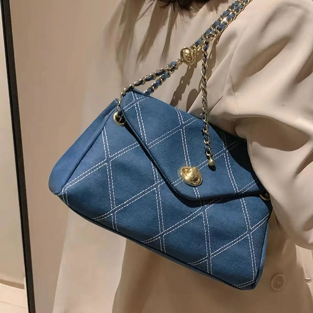 Aboutlee Denim Women Shoulder Bag Solid Lightweight Handbag