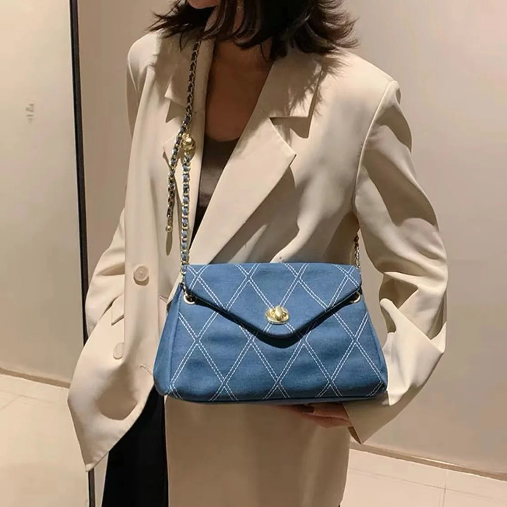 Aboutlee Denim Women Shoulder Bag Solid Lightweight Handbag