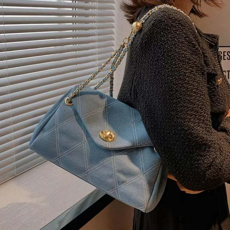 Aboutlee Denim Women Shoulder Bag Solid Lightweight Handbag