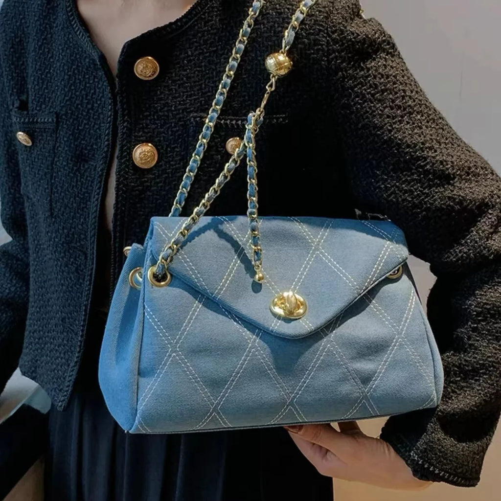 Aboutlee Denim Women Shoulder Bag Solid Lightweight Handbag