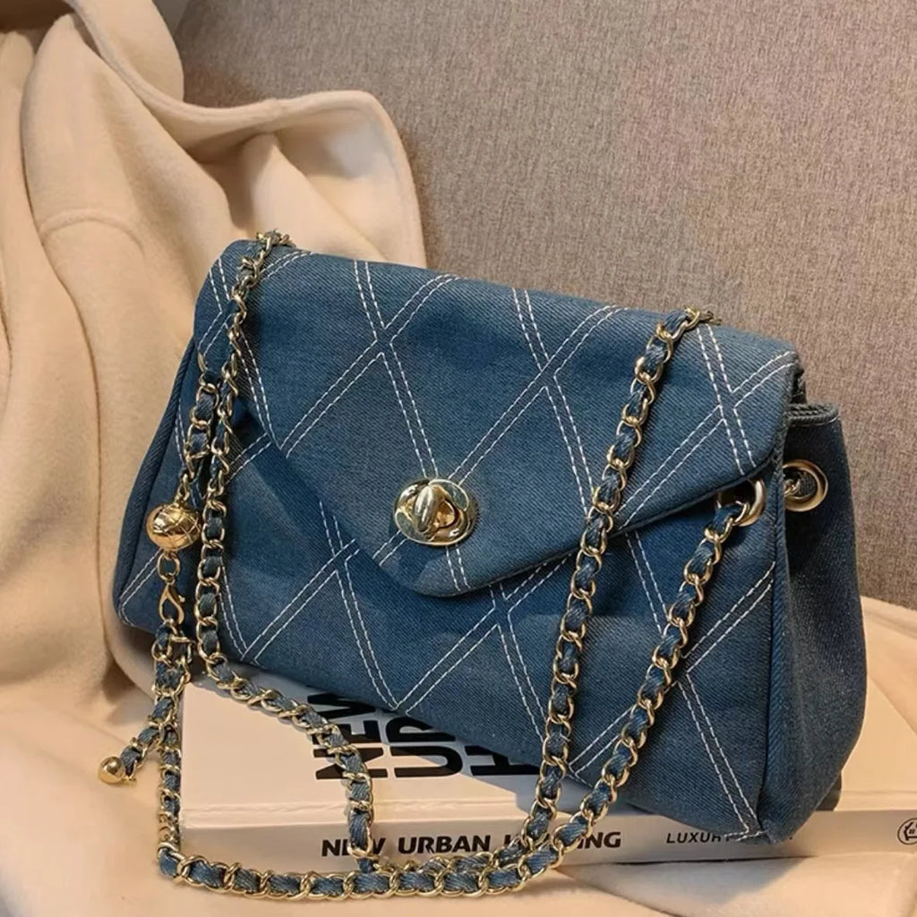 Aboutlee Denim Women Shoulder Bag Solid Lightweight Handbag