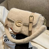 Lee Spring Furry Handbag Soft Crossbody Bag Plush Side Package Women Wallet