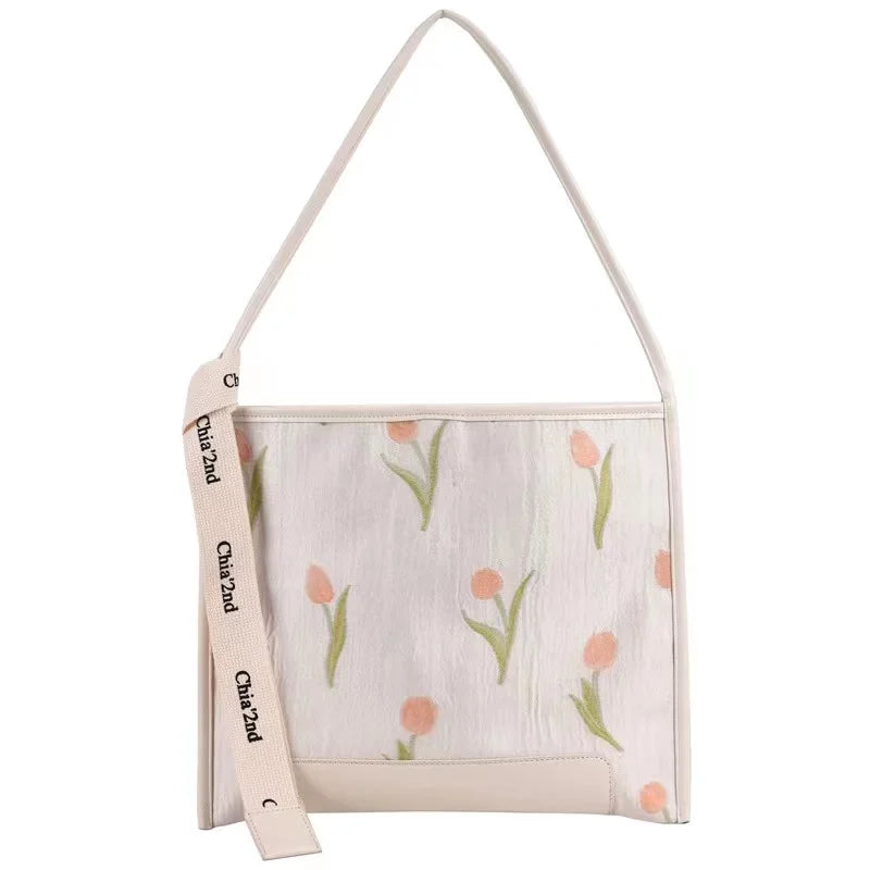 Aboutlee Tulip Pattern Shoulder Bag Lightweight Casual Outing Bag