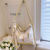 Aboutlee Tulip Pattern Shoulder Bag Lightweight Casual Outing Bag