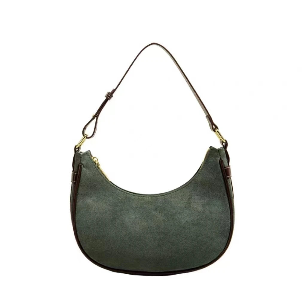 Aboutlee Vintage Green Underarm Bag Plush Crescent Handbag