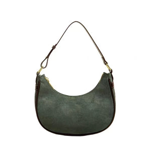 Aboutlee Vintage Green Underarm Bag Plush Crescent Handbag