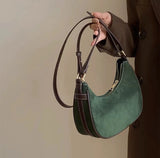 Aboutlee Vintage Green Underarm Bag Plush Crescent Handbag