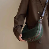 Aboutlee Vintage Green Underarm Bag Plush Crescent Handbag