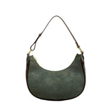 Aboutlee Vintage Green Underarm Bag Plush Crescent Handbag