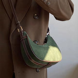 Aboutlee Vintage Green Underarm Bag Plush Crescent Handbag