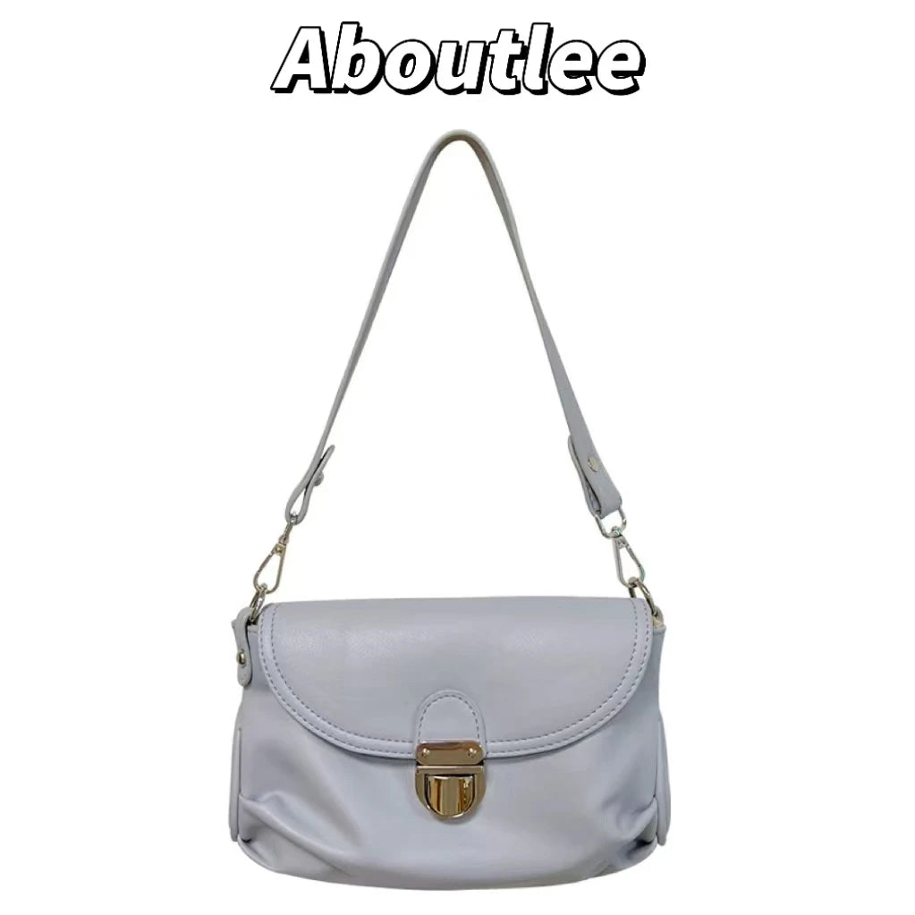 Aboutlee Vintage Flap Women Bag Solid Underarm Bag