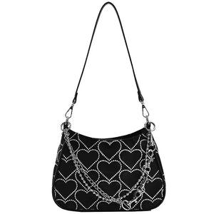 Aboutlee Vintage Heart Shoulder Bag Sweet Style Chain Decorated Underarm Bag
