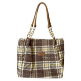 Aboutlee Vintage Plaid Pattern Brown Handbag College Style Women Bag