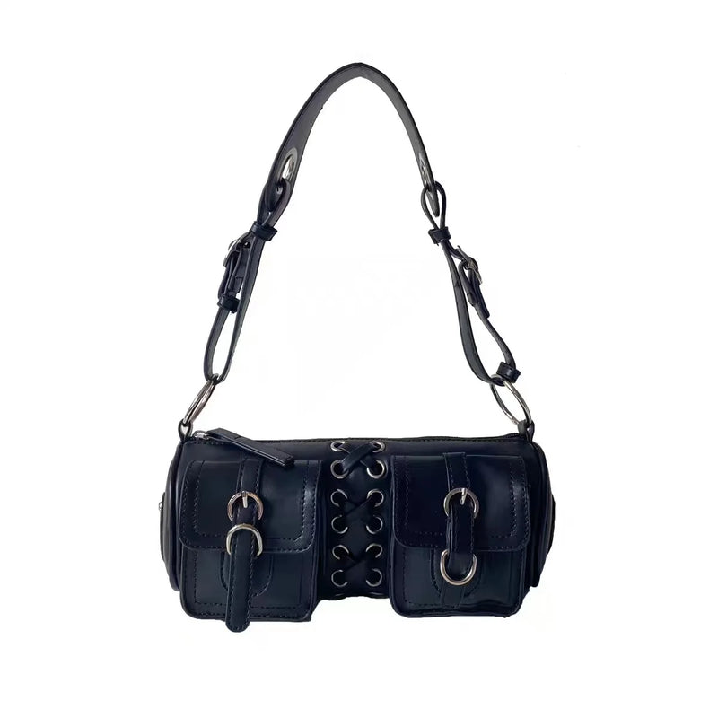 Y2K Punk Style Strapped Handbag Multi-Pocket Decorative Lady Small Bag