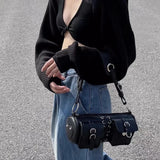 Y2K Punk Style Strapped Handbag Multi-Pocket Decorative Lady Small Bag