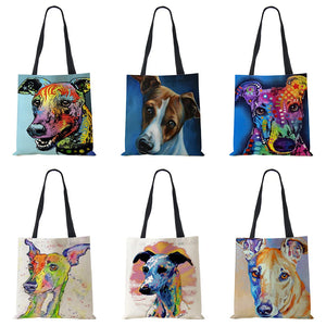 Abstract Art Canvas Shoulder Bag Vintage Women Dog Eco Reusable Large Capacity T