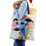 Abstract Art Canvas Shoulder Bag Vintage Women Dog Eco Reusable Large Capacity T