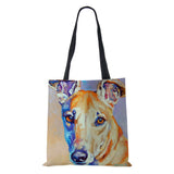 Abstract Art Canvas Shoulder Bag Vintage Women Dog Eco Reusable Large Capacity T