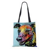 Abstract Art Canvas Shoulder Bag Vintage Women Dog Eco Reusable Large Capacity T