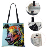 Abstract Art Canvas Shoulder Bag Vintage Women Dog Eco Reusable Large Capacity T