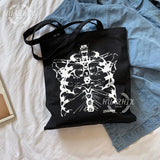 Abstract Art Gothic Skull Print Canvas Bag Skeleton Anime Shopper Bags Har...