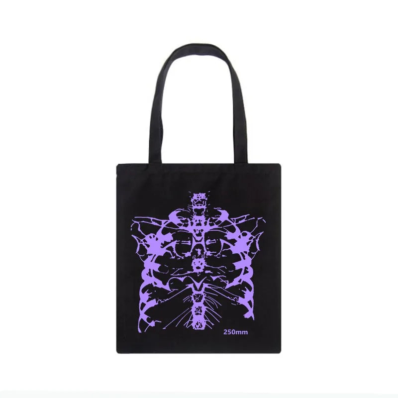 Abstract Art Gothic Skull Print Canvas Bag Skeleton Anime Shopper Bags Har...