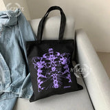 Abstract Art Gothic Skull Print Canvas Bag Skeleton Anime Shopper Bags Har...