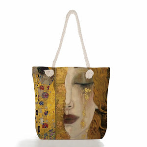 Abstract Oil Painting Cloth Tote Beach Bag Linen