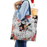 Abstract Print Canvas Shoulder Bag Women Casual Shopping Reusable Tote Bag