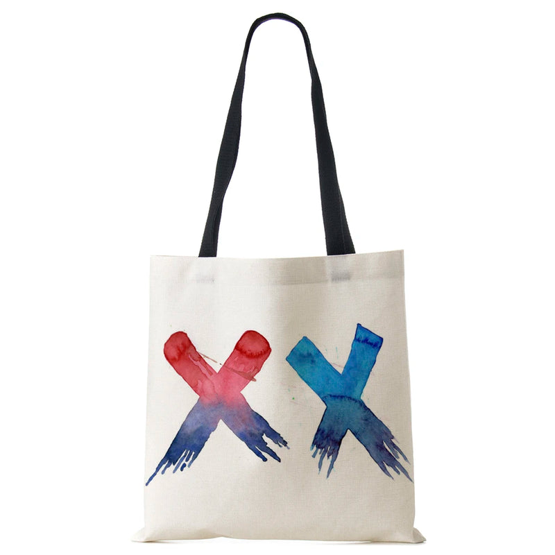 Abstract Print Canvas Shoulder Bag Women Casual Shopping Reusable Tote Bag