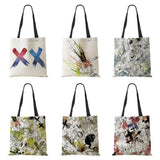 Abstract Print Canvas Shoulder Bag Women Casual Shopping Reusable Tote Bag
