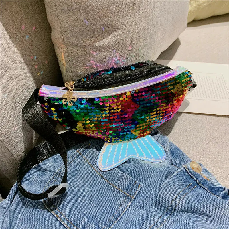 Sequined Fishtail Kids Waist Bag - Mobile Coin Purse