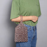 Acrylic Beading Top Handle Bag Pink Yellow Mini Crystal Beads Phone Bag