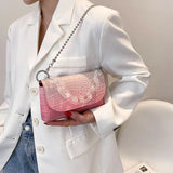 Crocodile Pattern Mini PU Leather Handbag with Acrylic Chain