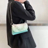 Crocodile Pattern Mini PU Leather Handbag with Acrylic Chain