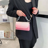 Crocodile Pattern Mini PU Leather Handbag with Acrylic Chain