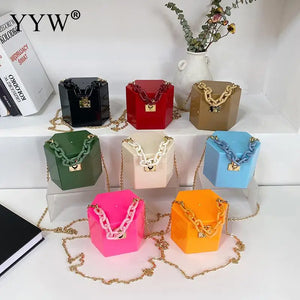 Acrylic Ins Female Clutch Box Purse PVC Mini Hand Bags Chains Shoulder Purses