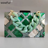Champagne Geometric Evening Clutch Bag Chain Shoulder Purse