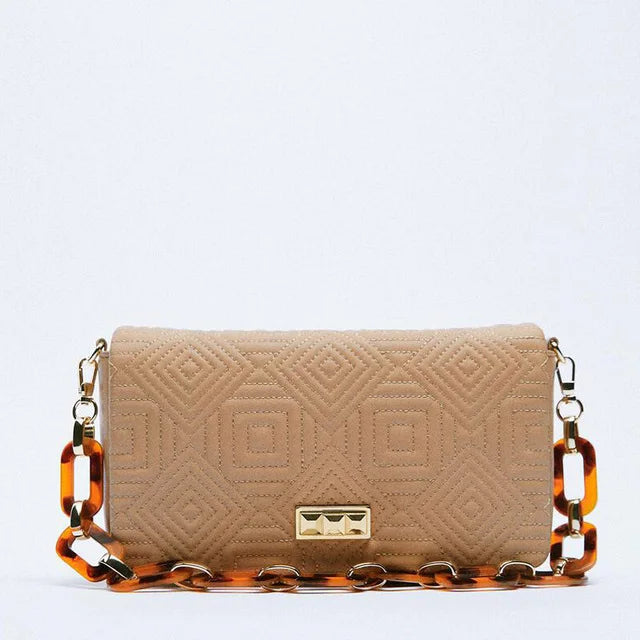 Embroidered Acrylic Chain Shoulder Bag Women's Small Square Purse Handbag