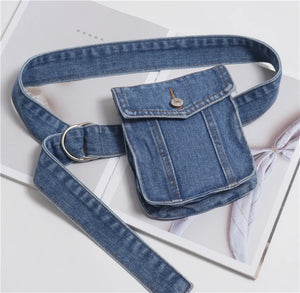 Adjustable Denim Fabric Waist Packs Vintage European Jean Waistband Bags