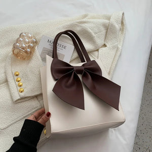 Vintage Bow Decors Shoulder Bag For Women PU Leather Handbag