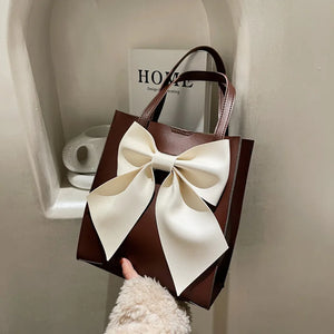 Vintage Bow Decors Shoulder Bag For Women PU Leather Handbag