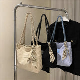 Stylish Canvas Shoulder Bag with Scarf Detail