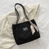 Stylish Canvas Shoulder Bag with Scarf Detail
