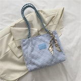 Stylish Canvas Shoulder Bag with Scarf Detail