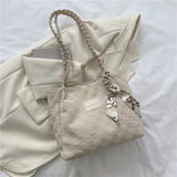 Stylish Canvas Shoulder Bag with Scarf Detail